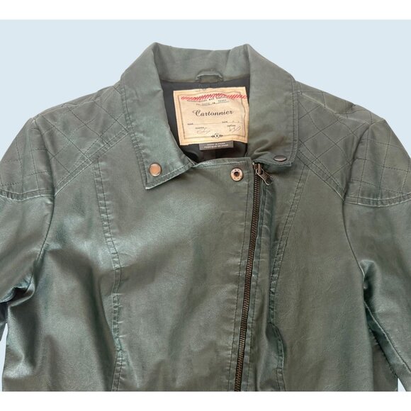 ANTHROPOLOGIE / Cartonnier Green Faux Leather Jacket Size 10 - Picture 4 of 8